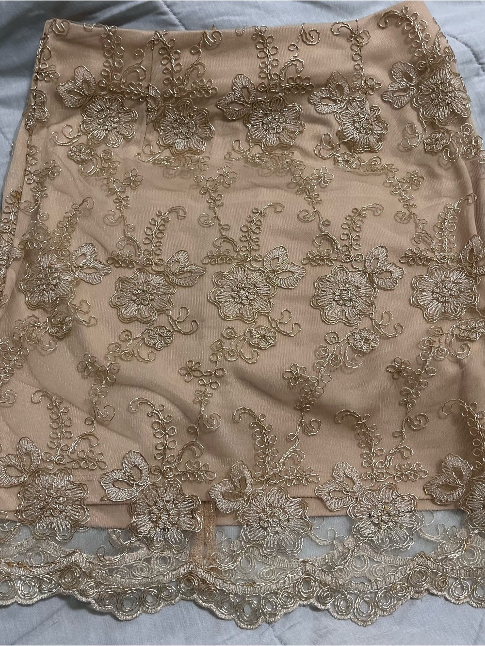 Romeo & Juliet Couture Gold Lace Embroidered Mini Skirt